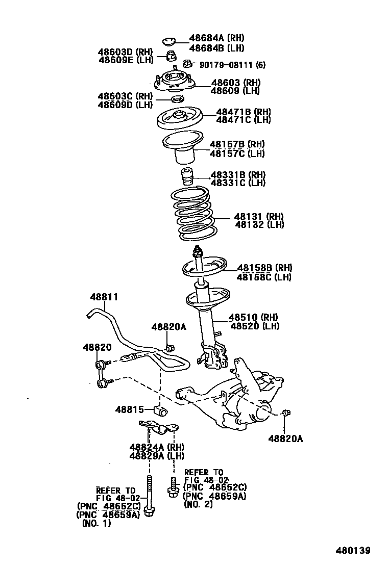Toyota COROLLA Front Spring & Shock Absorber EPC diagram — 480139