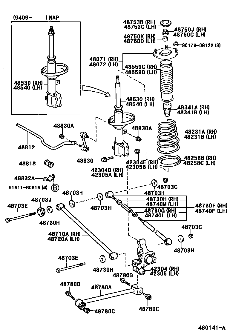 Toyota COROLLA Rear Spring & Shock Absorber EPC diagram — 480141A