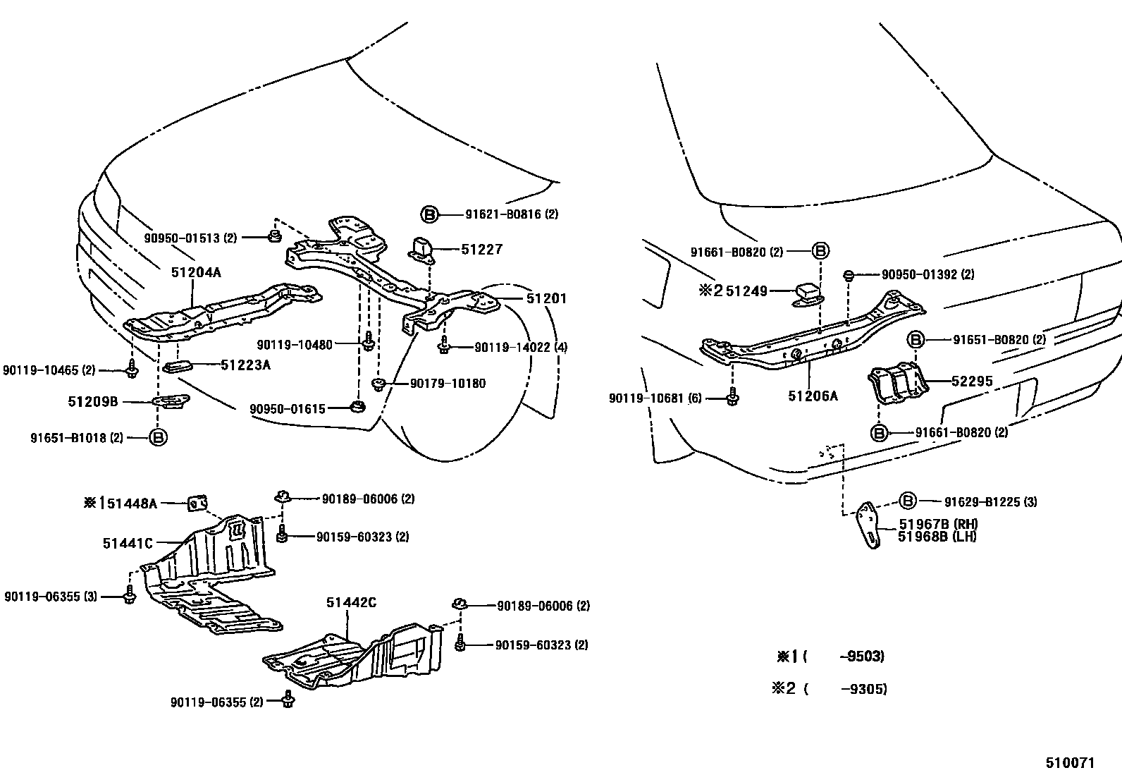 Toyota COROLLA 悬架横梁和发动机底罩 EPC diagram — 510071