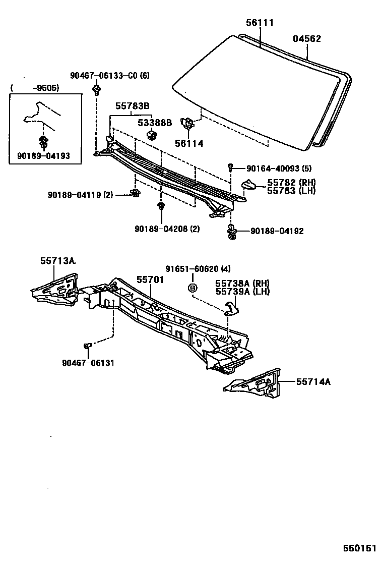 Toyota COROLLA 前围板和挡风玻璃 EPC diagram — 550151