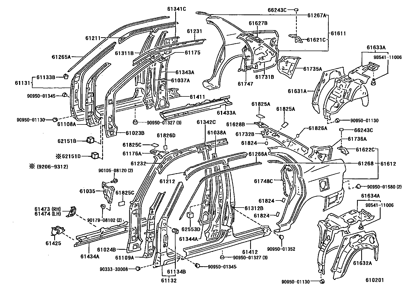 Toyota COROLLA 侧梁 EPC diagram — 610201