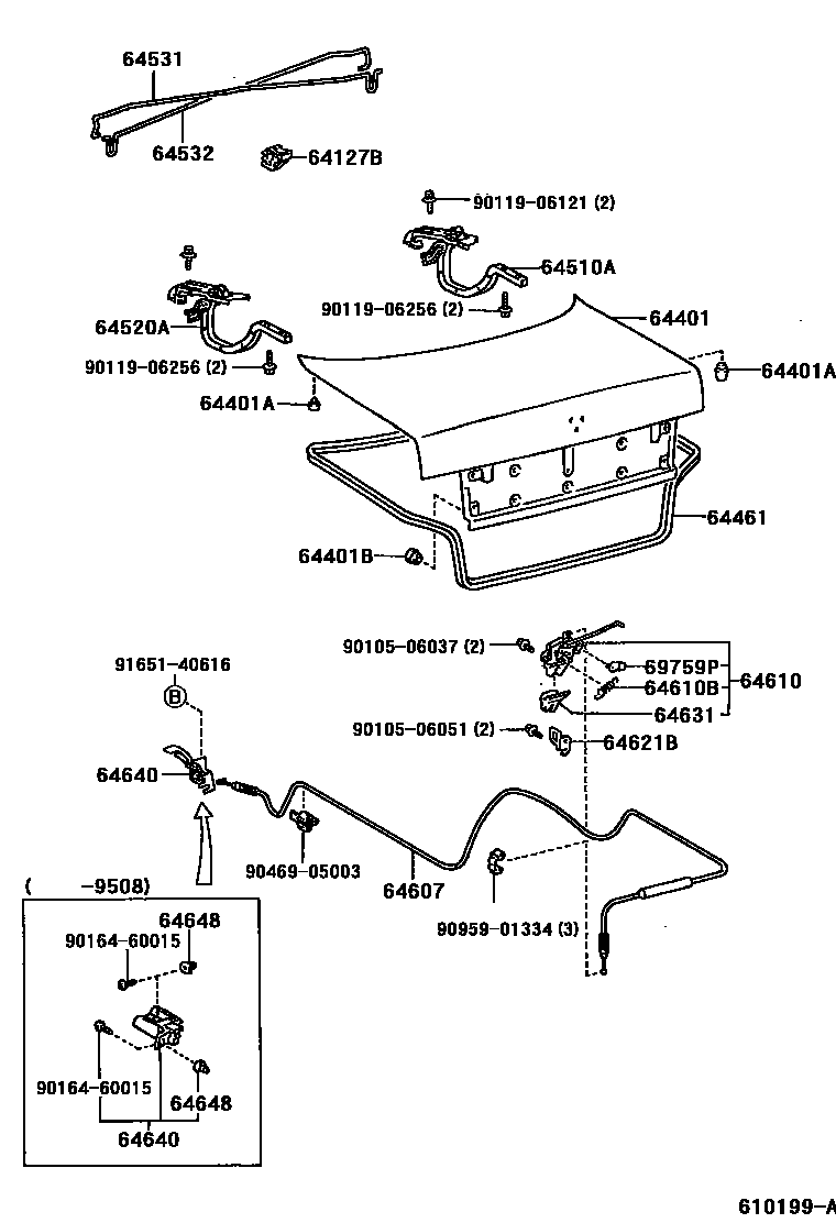 Toyota COROLLA 行李箱门和行李箱锁 EPC diagram — 610199A