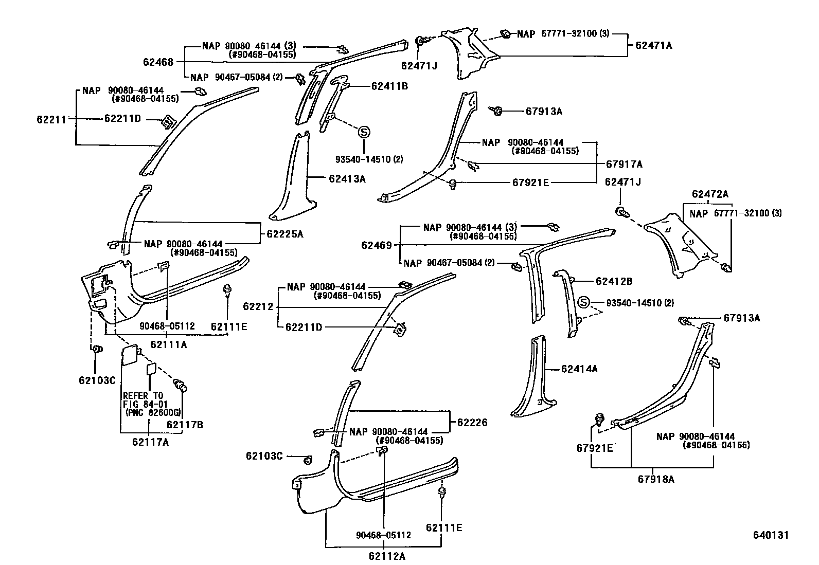 Toyota COROLLA 内饰板和车门防水胶条 EPC diagram — 640131