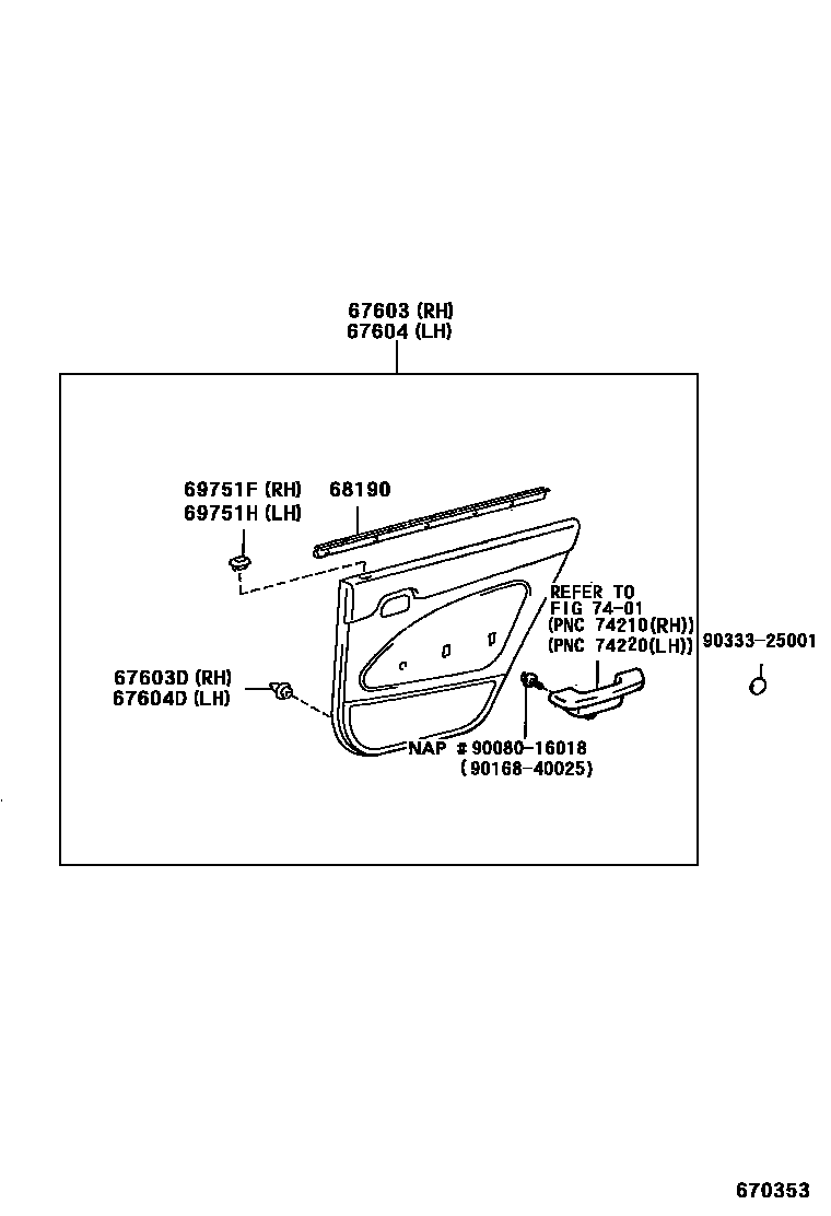 Toyota COROLLA 后门板和后门玻璃 EPC diagram — 670353