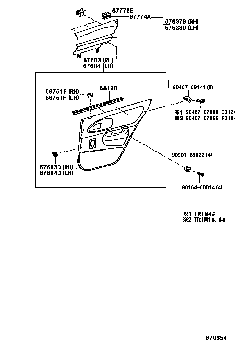Toyota COROLLA 后门板和后门玻璃 EPC diagram — 670354