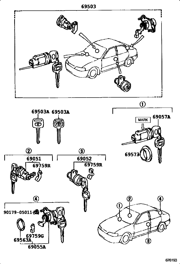 Toyota COROLLA 锁芯组件 EPC diagram — 676193