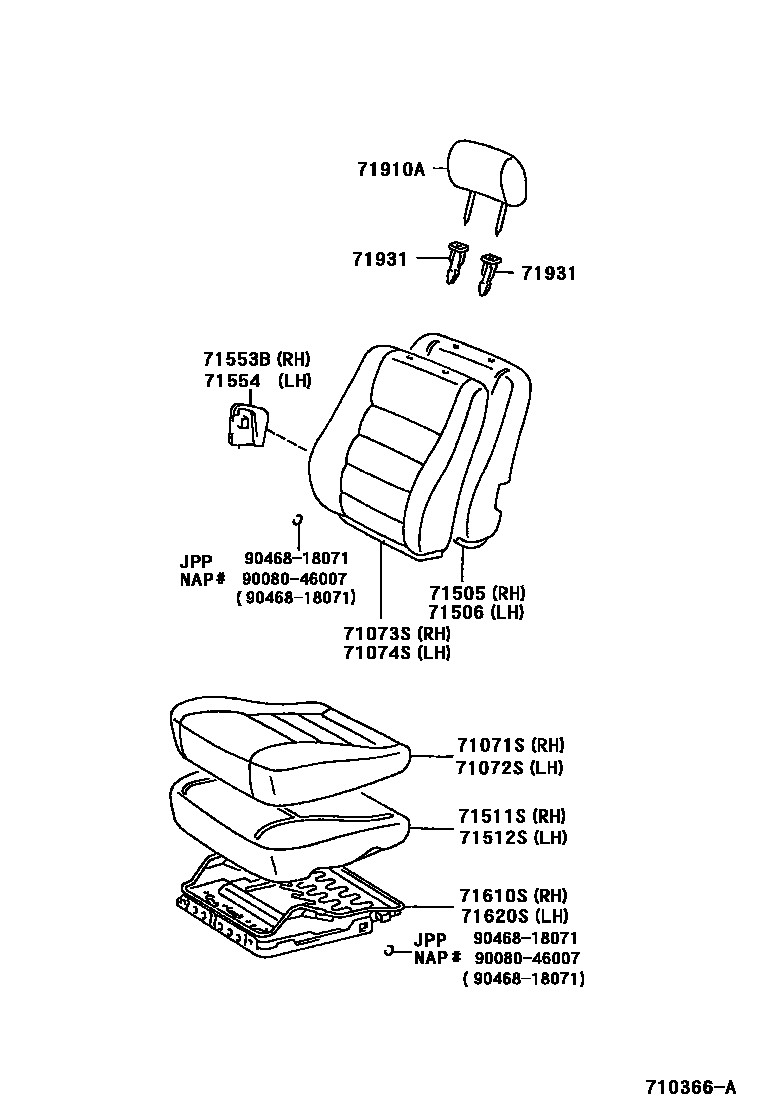 Toyota COROLLA 前排座椅和座椅滑轨 EPC diagram — 710366A