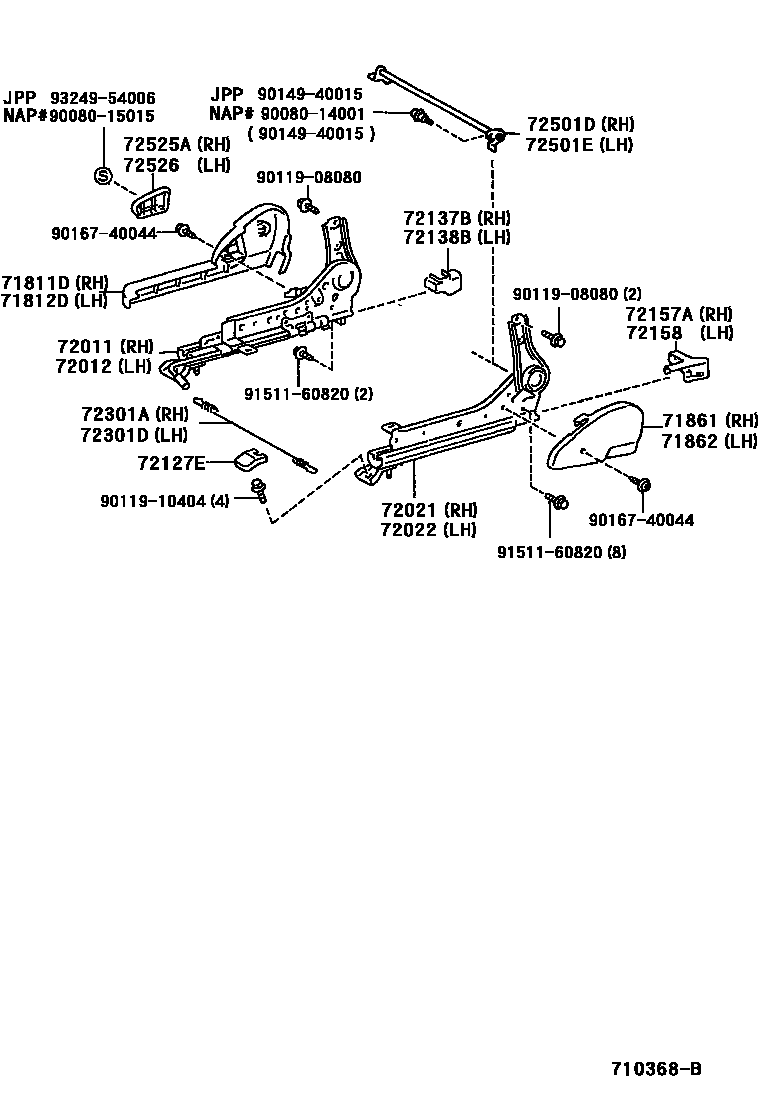 Toyota COROLLA 前排座椅和座椅滑轨 EPC diagram — 710368B