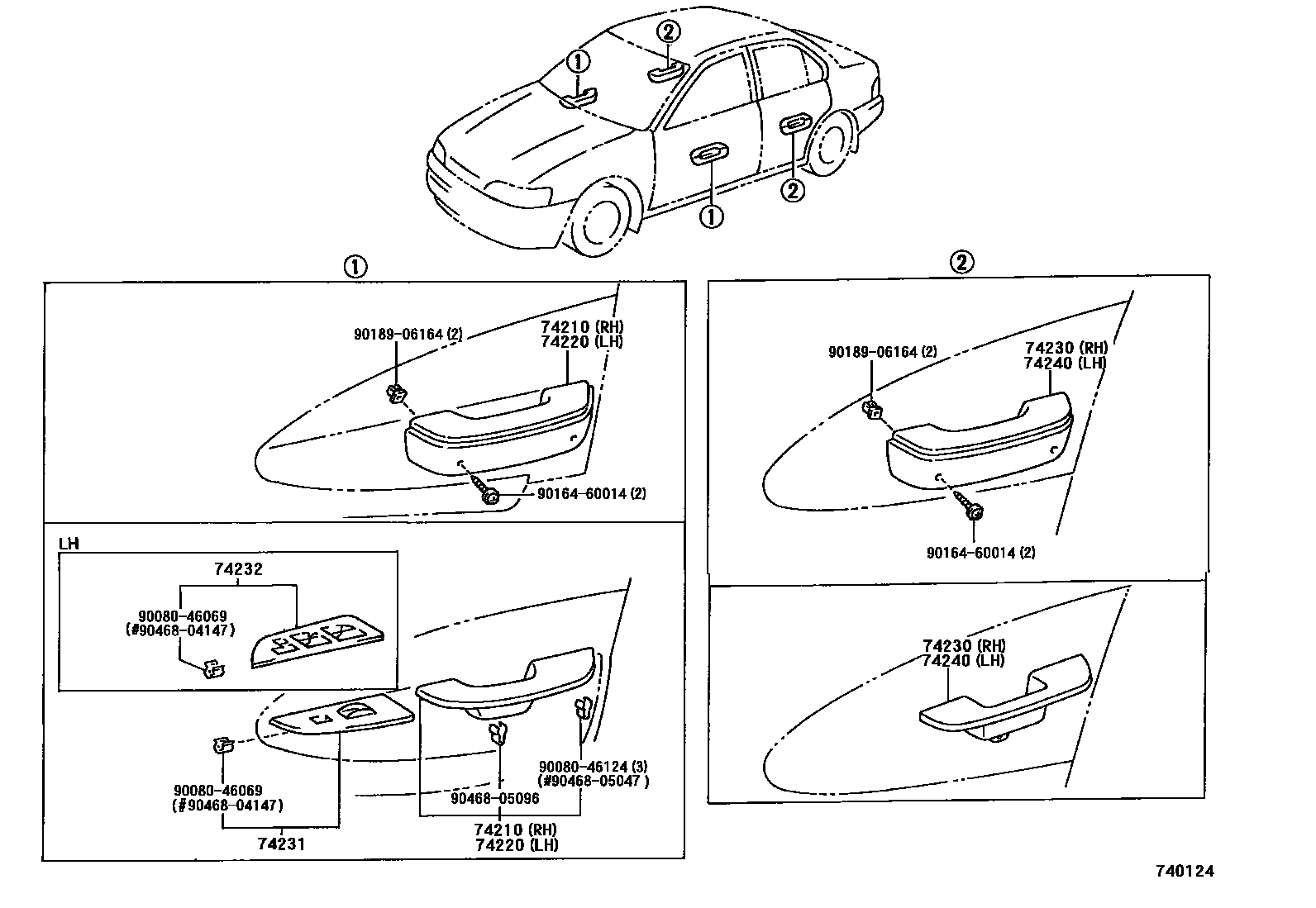 Toyota COROLLA 扶手和遮阳板 EPC diagram — 740124