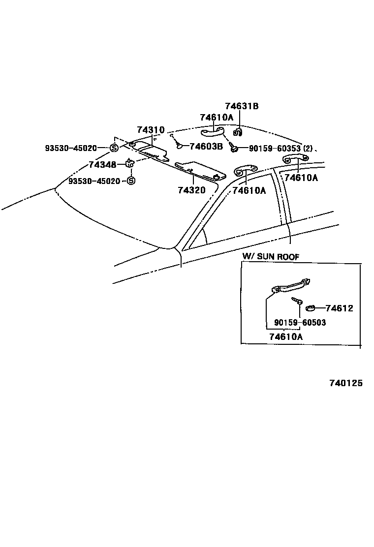 Toyota COROLLA 扶手和遮阳板 EPC diagram — 740125