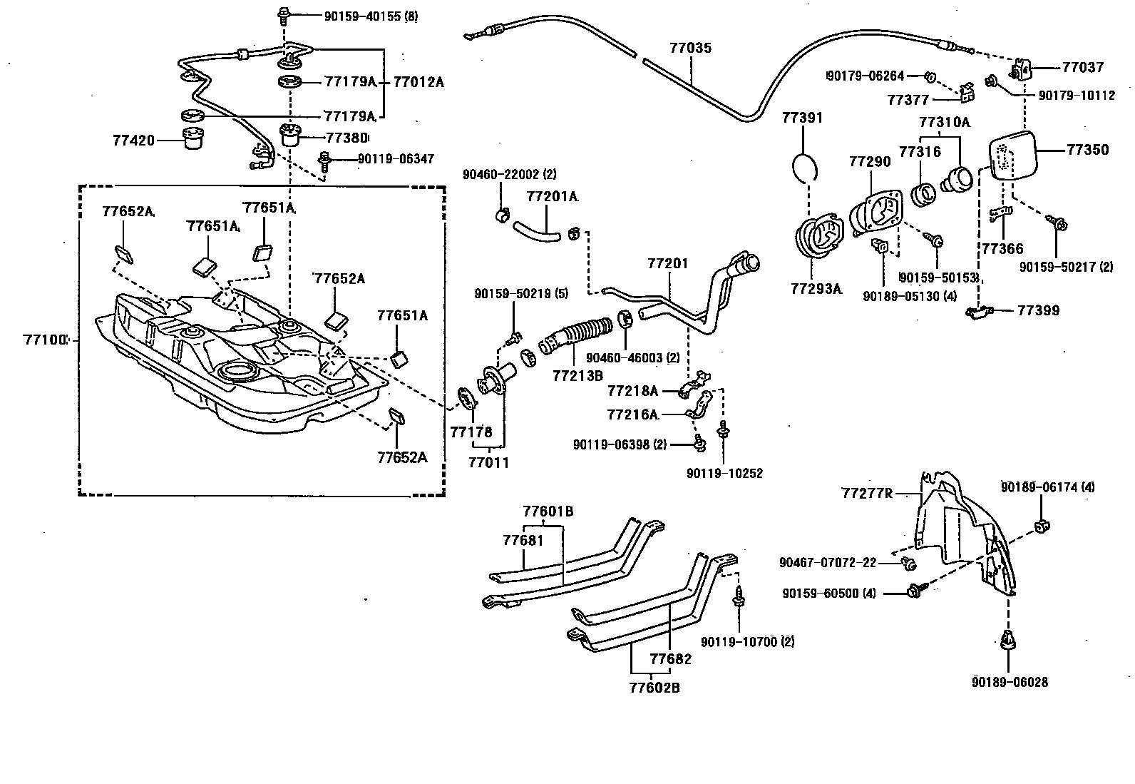 Toyota COROLLA 燃油箱和燃油管 EPC diagram — 770118