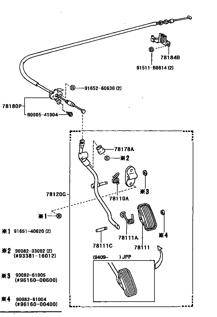 Toyota COROLLA accelerator pedal connecting rod EPC diagram — 780082
