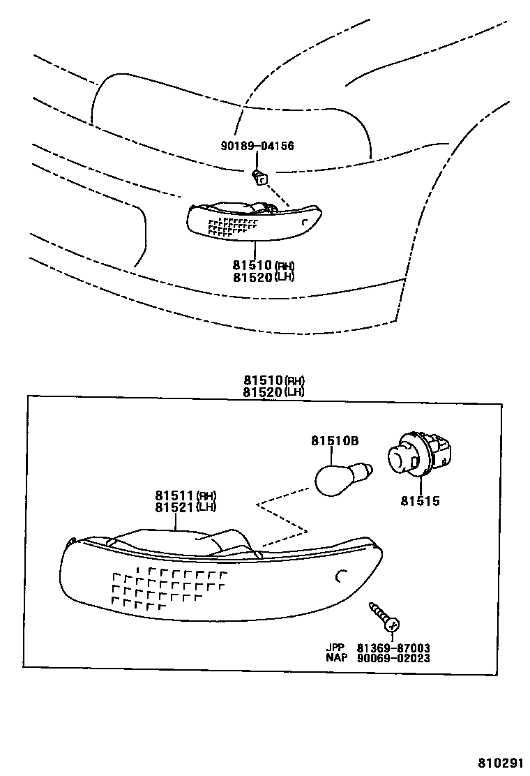 Toyota COROLLA 前转向灯 EPC diagram — 810291
