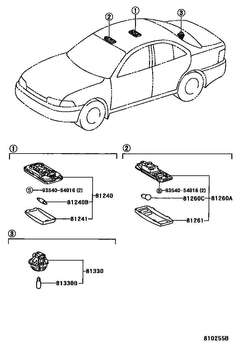 Toyota COROLLA 车内灯 EPC diagram — 810255B