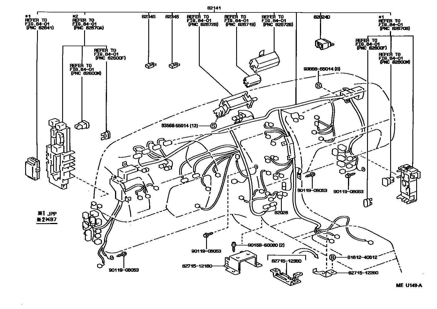 Toyota COROLLA 线束和卡夹 EPC diagram — MEU149A