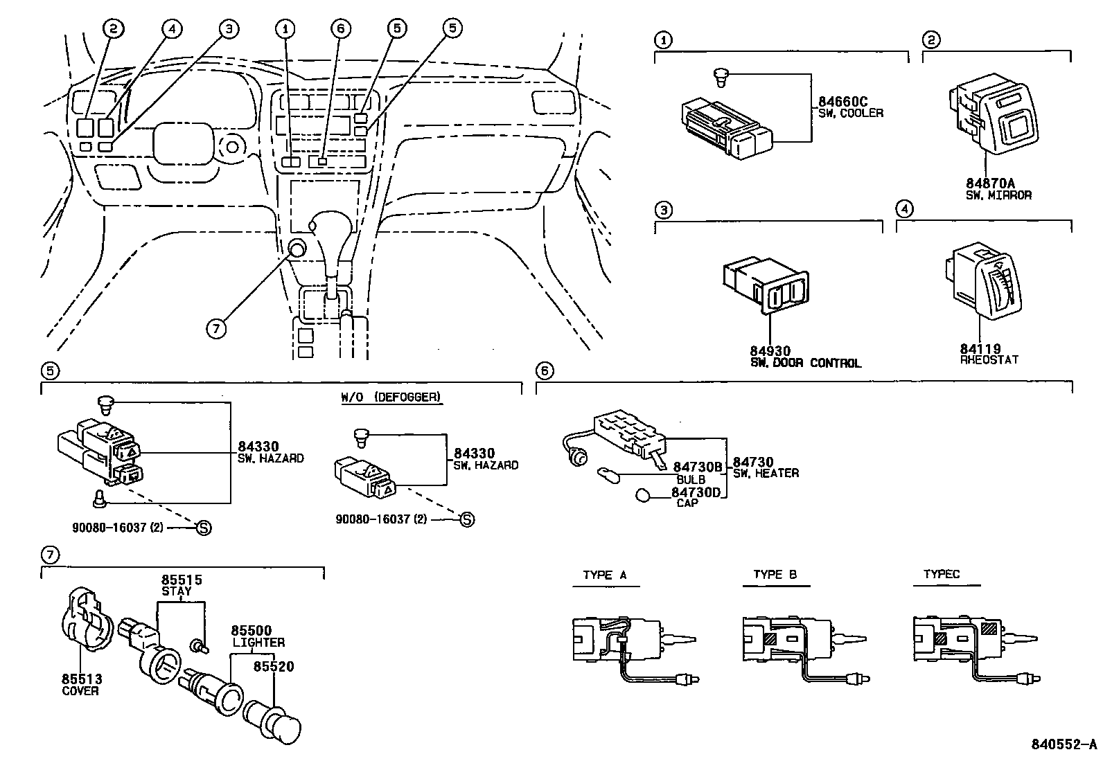 Toyota COROLLA 开关和继电器和ECU EPC diagram — 840552A