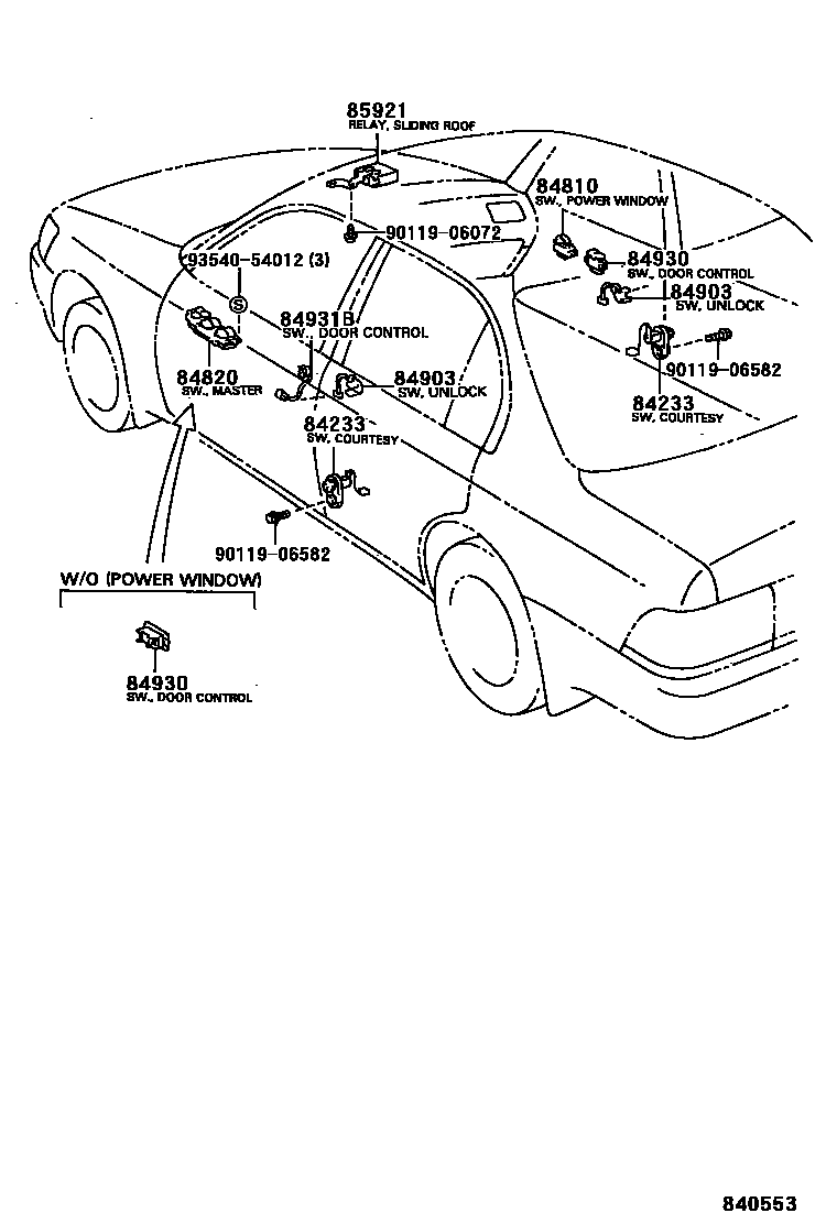 Toyota COROLLA 开关和继电器和ECU EPC diagram — 840553