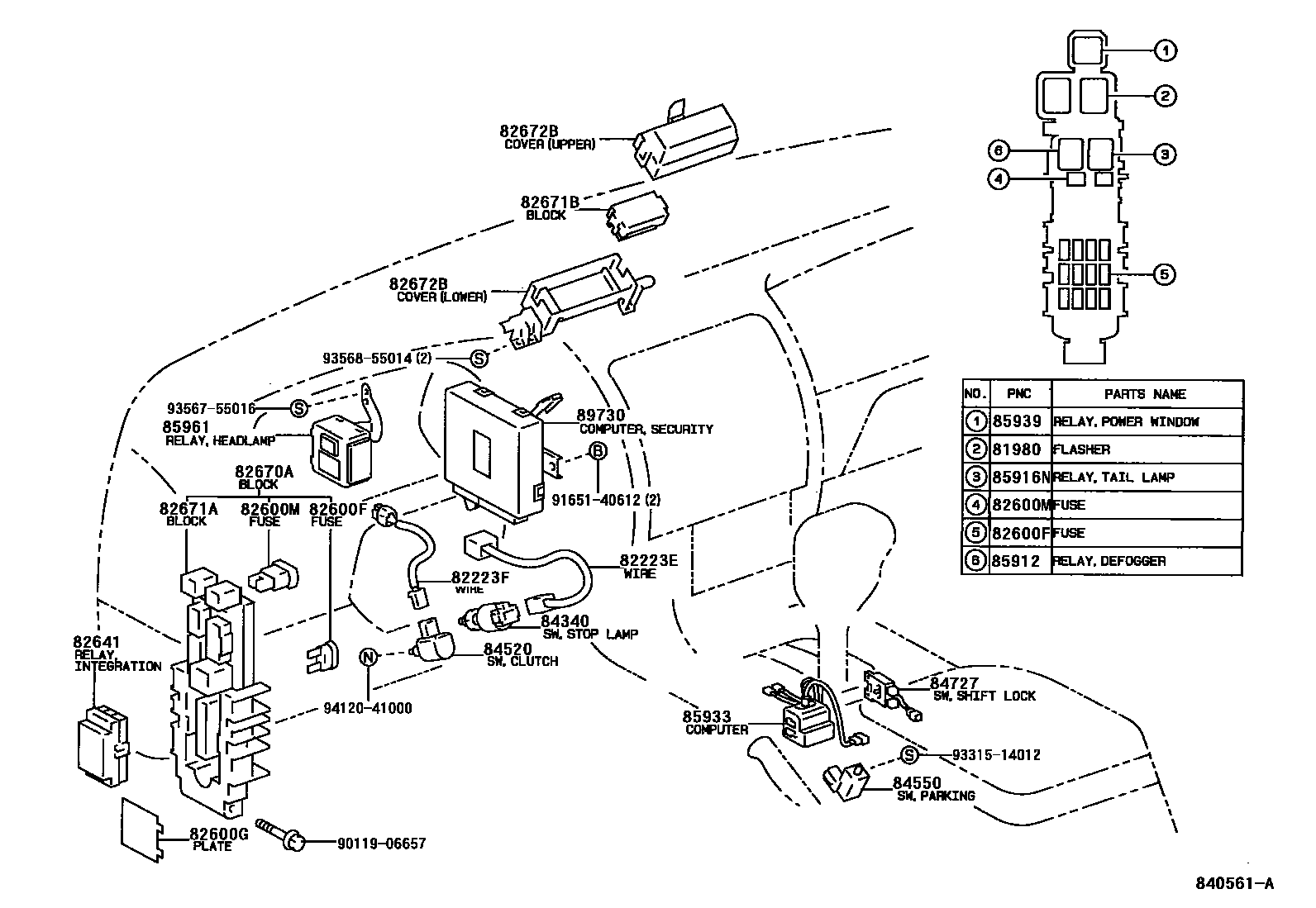 Toyota COROLLA 开关和继电器和ECU EPC diagram — 840561A