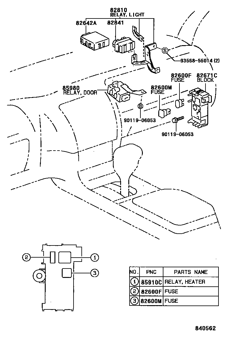 Toyota COROLLA 开关和继电器和ECU EPC diagram — 840562