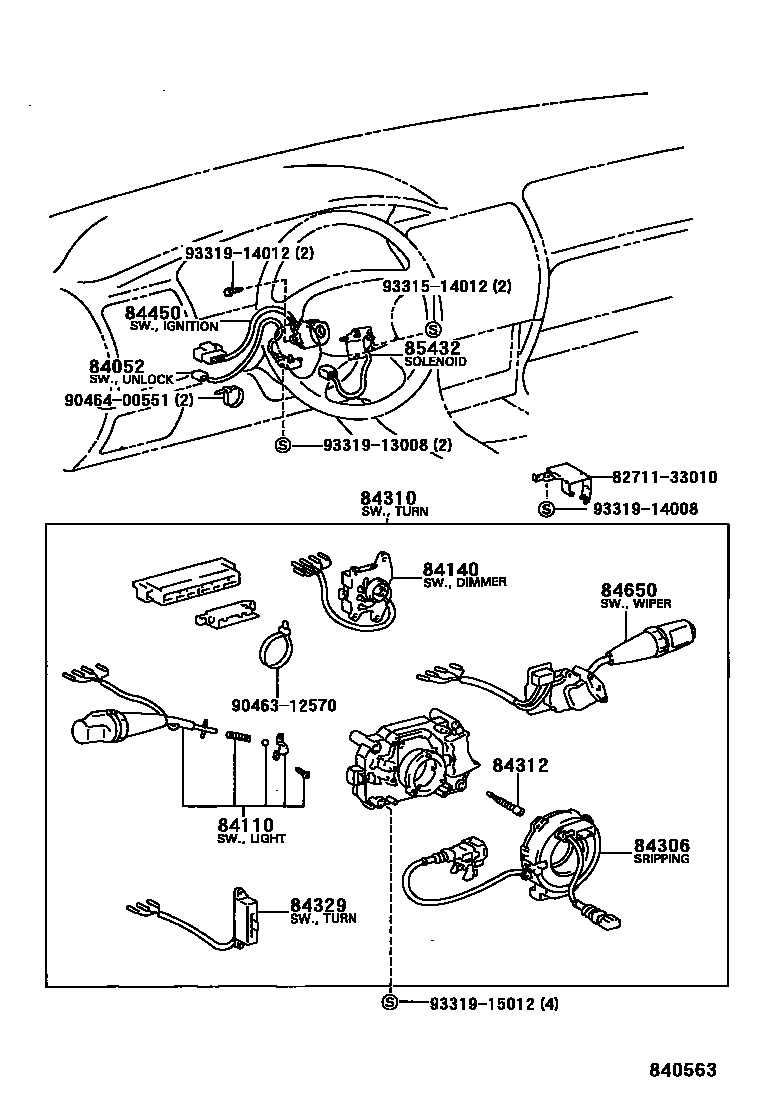 Toyota COROLLA 开关和继电器和ECU EPC diagram — 840563