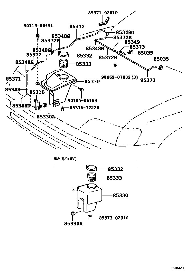 Toyota COROLLA 挡风玻璃清洗器 EPC diagram — 850142B