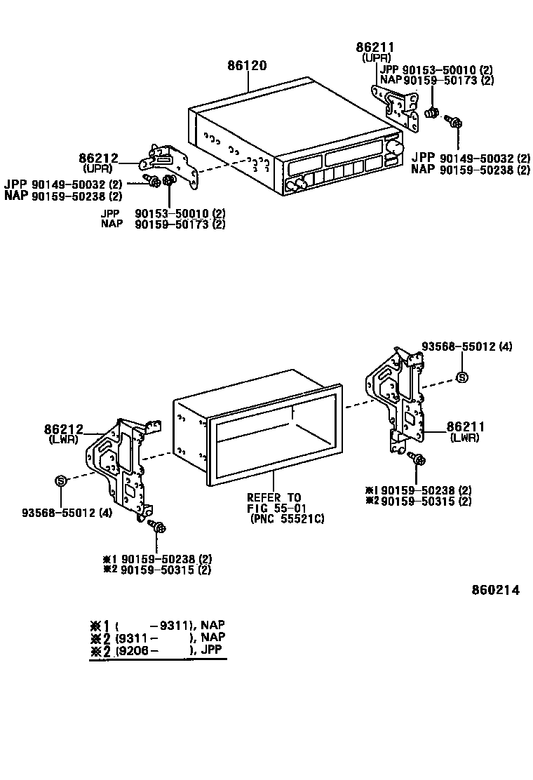 Toyota COROLLA 收音机、放大器和冷凝器 EPC diagram — 860214