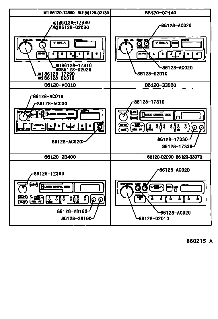 Toyota COROLLA 收音机、放大器和冷凝器 EPC diagram — 860215A