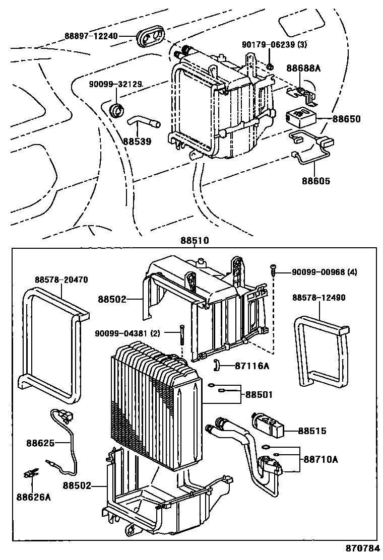 Toyota COROLLA 暖风和空调系统 - 冷却器组件 EPC diagram — 870784
