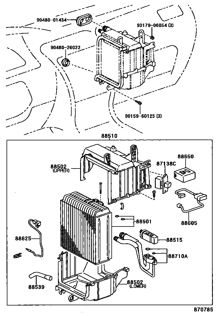 Toyota COROLLA 暖风和空调系统 - 冷却器组件 EPC diagram — 870785