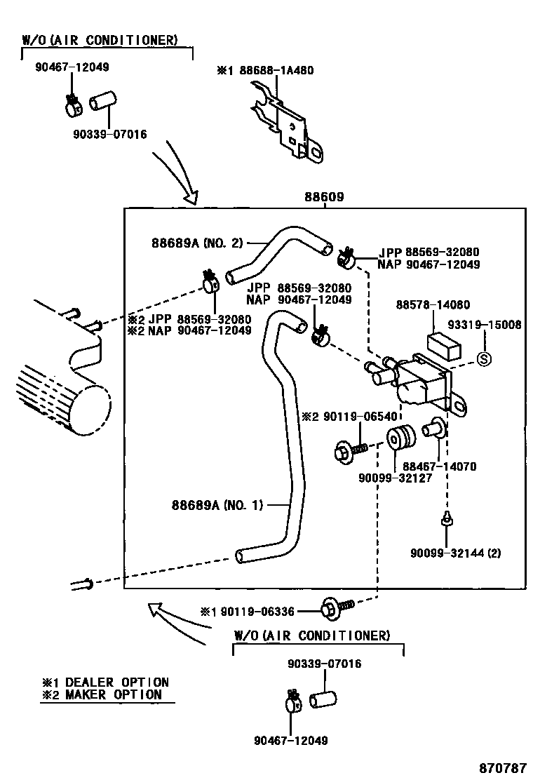 Toyota COROLLA 暖风和空调系统 - 真空管 EPC diagram — 870787