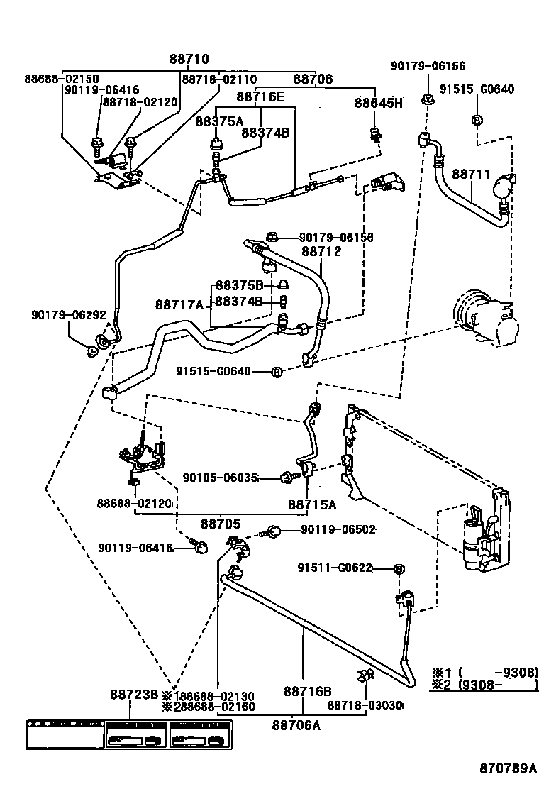 Toyota COROLLA Heating & Air Conditioning - Cooler Piping EPC diagram — 870789A