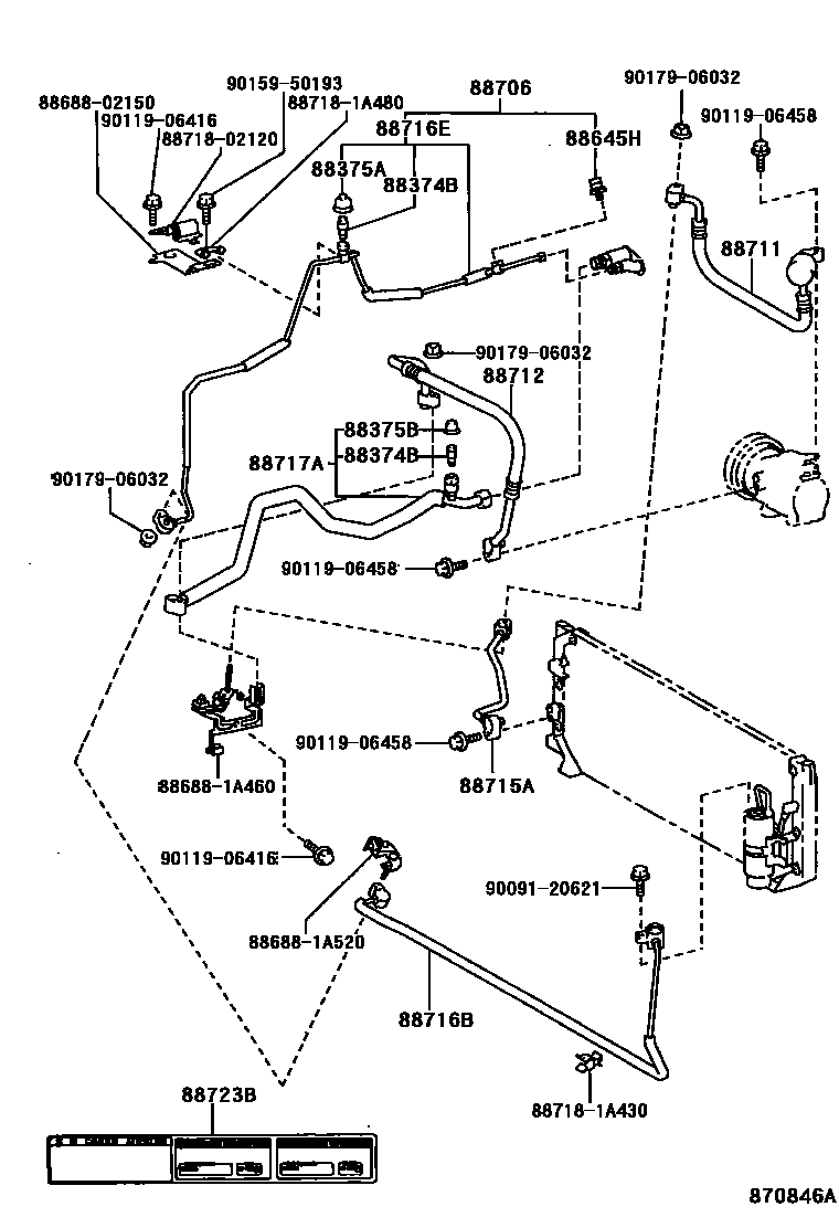 Toyota COROLLA Heating & Air Conditioning - Cooler Piping EPC diagram — 870846A