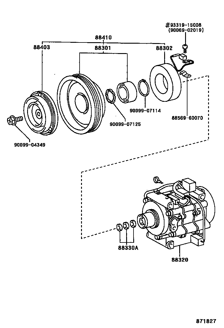 Toyota COROLLA Heating & Air Conditioning - Compressor EPC diagram — 871827