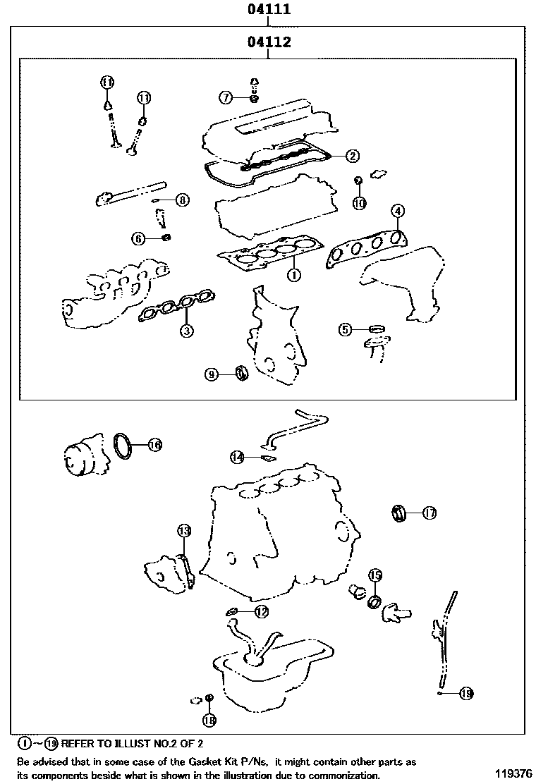 Toyota COROLLA Engine Overhaul Gasket Kit EPC diagram — 119376