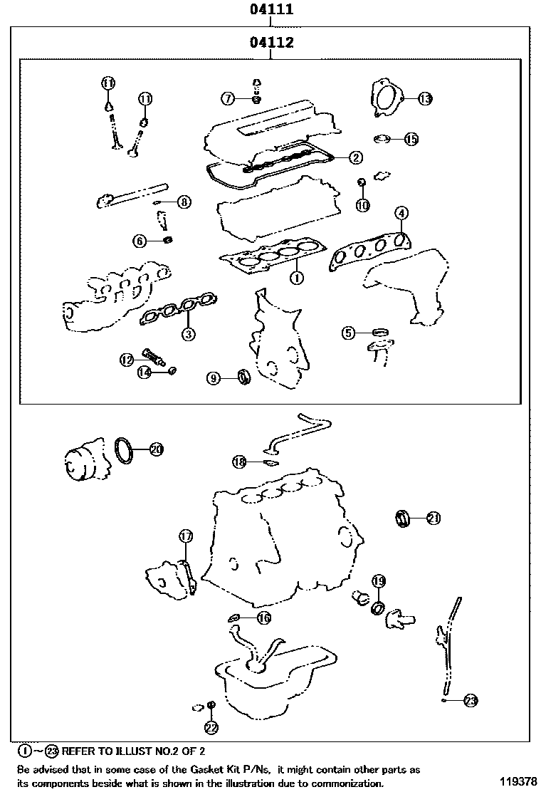 Toyota COROLLA Engine Overhaul Gasket Kit EPC diagram — 119378