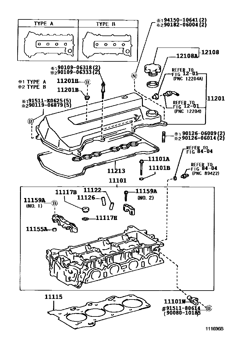 Toyota COROLLA Cylinder Head EPC diagram — 111696B