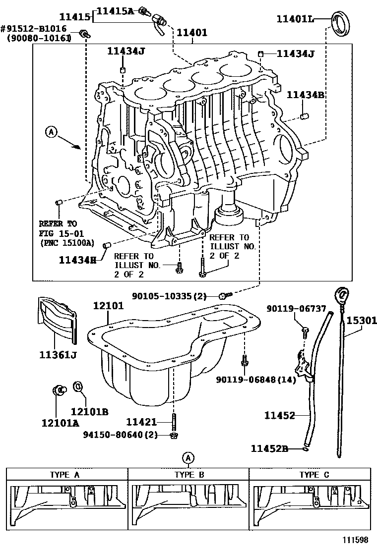 Toyota COROLLA Cylinder Block EPC diagram — 111598C