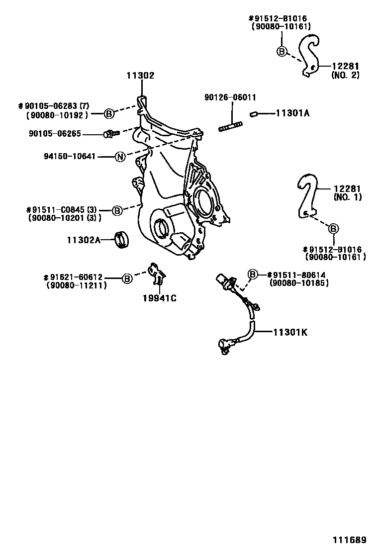 Toyota COROLLA Timing Gear Cover & Rear End Plate EPC diagram — 111689