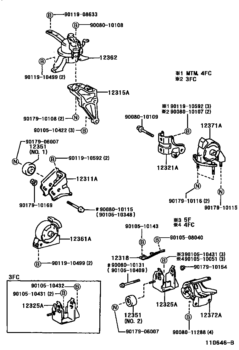 Toyota COROLLA Engine Mounting EPC diagram — 110646B