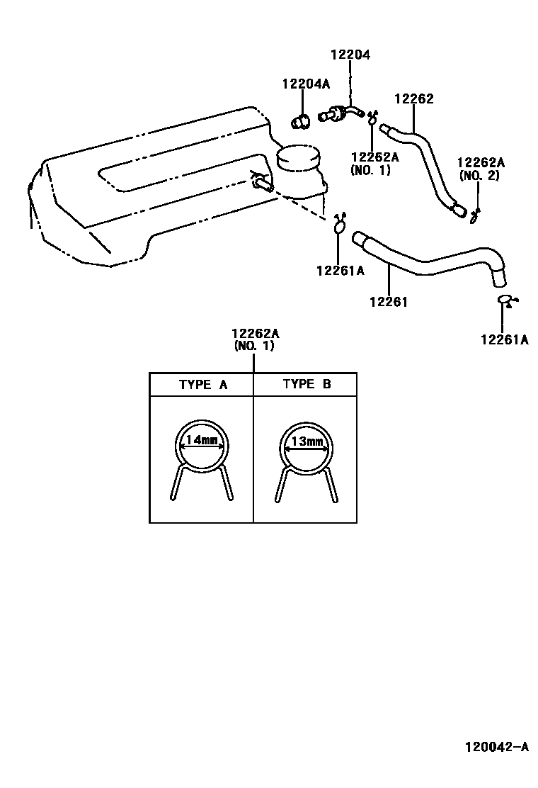 Toyota COROLLA Ventilation Hose EPC diagram — 120042A