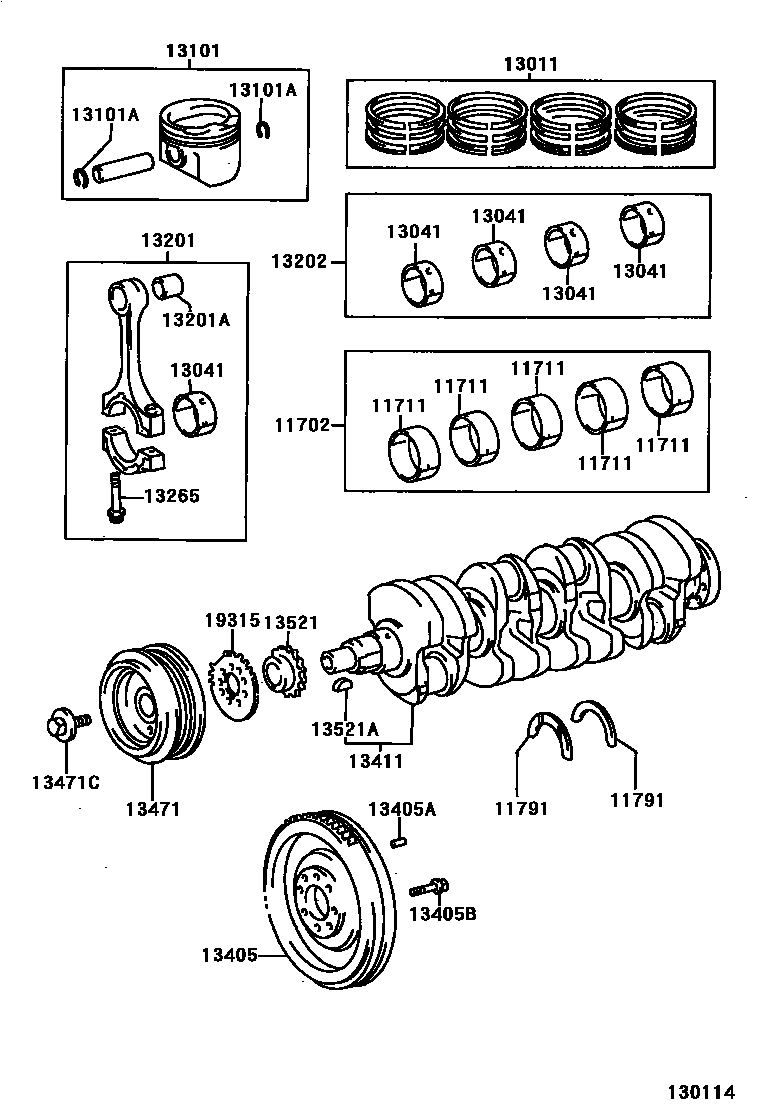 Toyota COROLLA Crankshaft & Piston EPC diagram — 130114