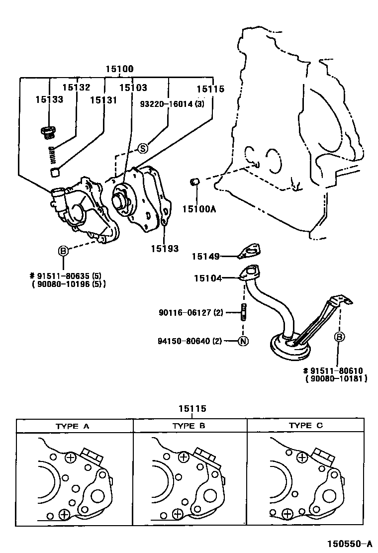 Toyota COROLLA Engine Oil Pump EPC diagram — 150550A
