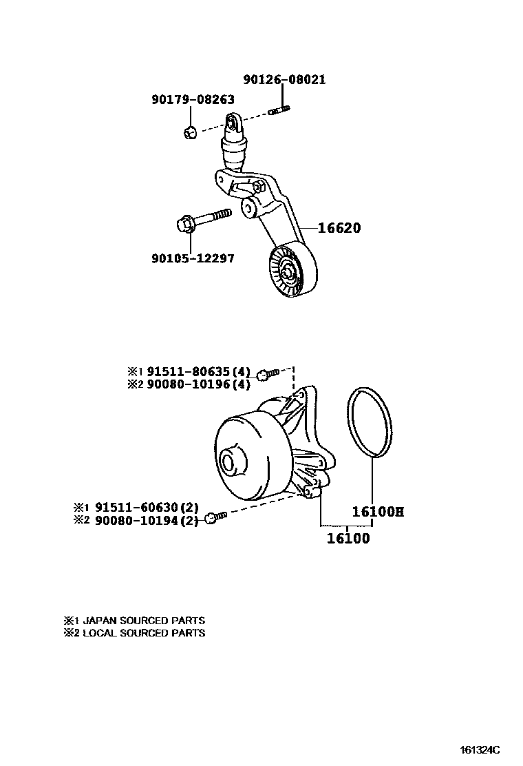 Toyota COROLLA Water Pump EPC diagram — 161324C