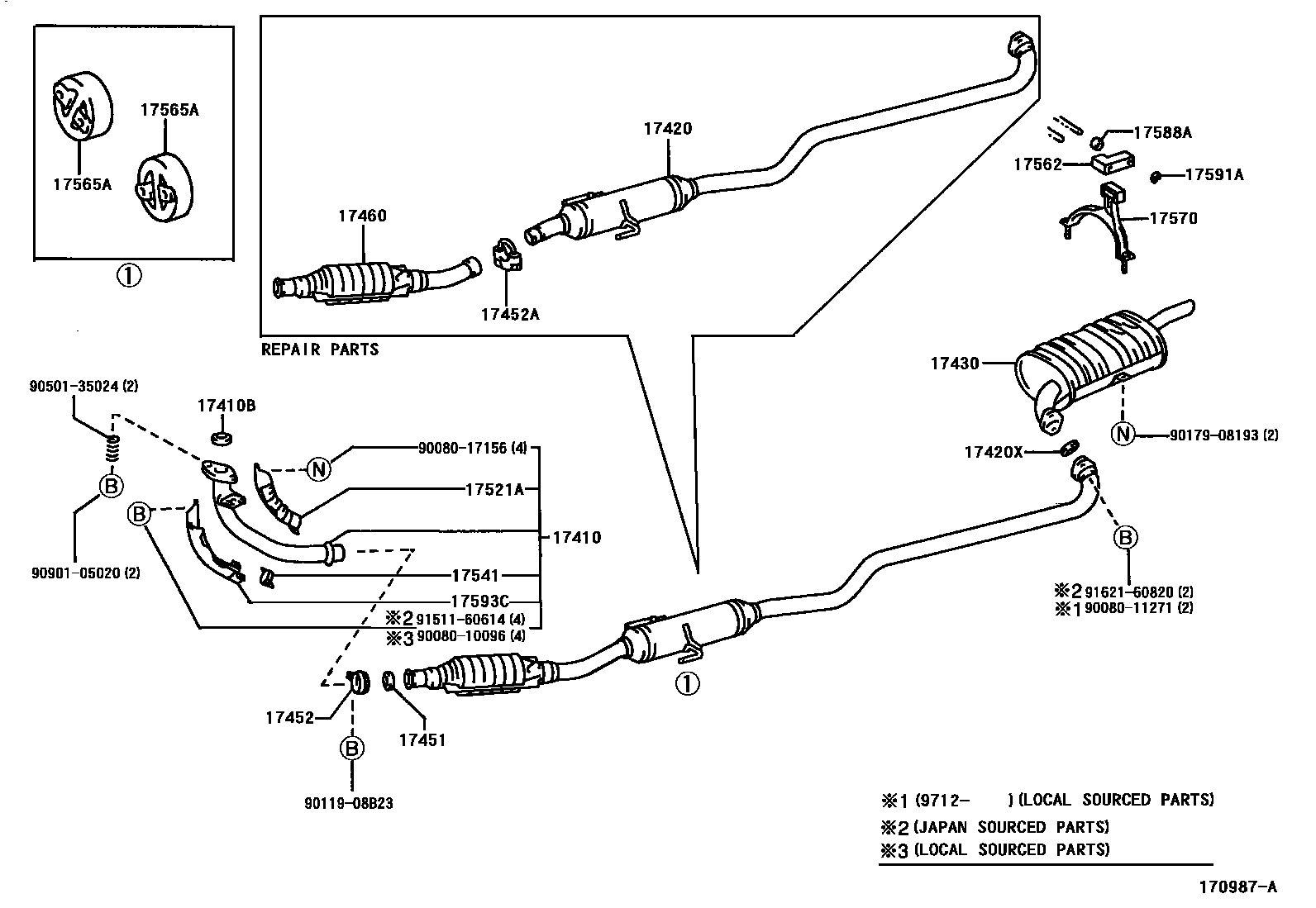 Toyota COROLLA Exhaust Pipe EPC diagram — 170987A