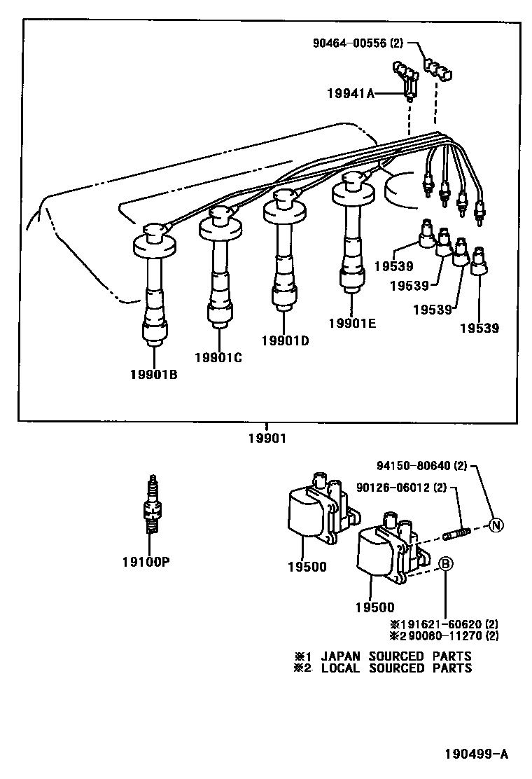 Toyota COROLLA 点火线圈和火花塞 EPC diagram — 190499A