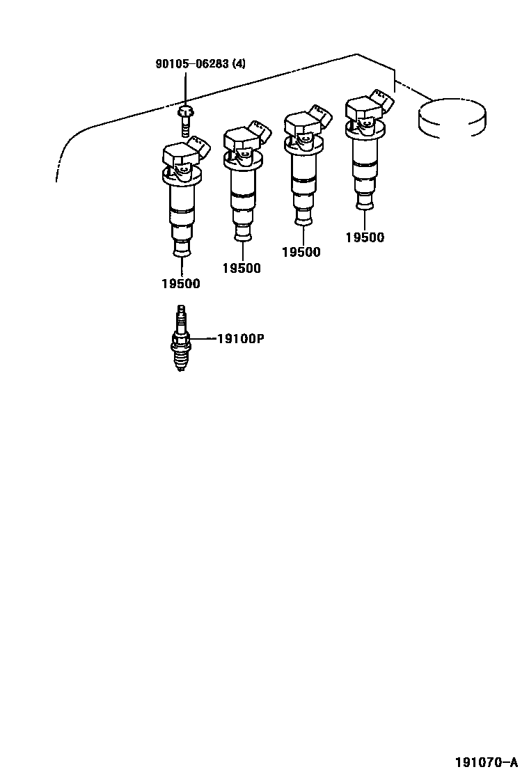 Toyota COROLLA 点火线圈和火花塞 EPC diagram — 191070A