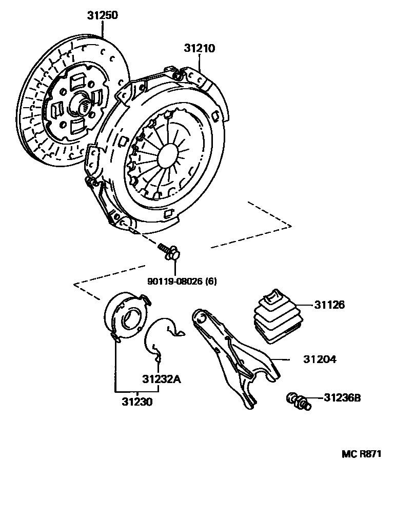 Toyota COROLLA 离合器和分离叉 EPC diagram — MCR871