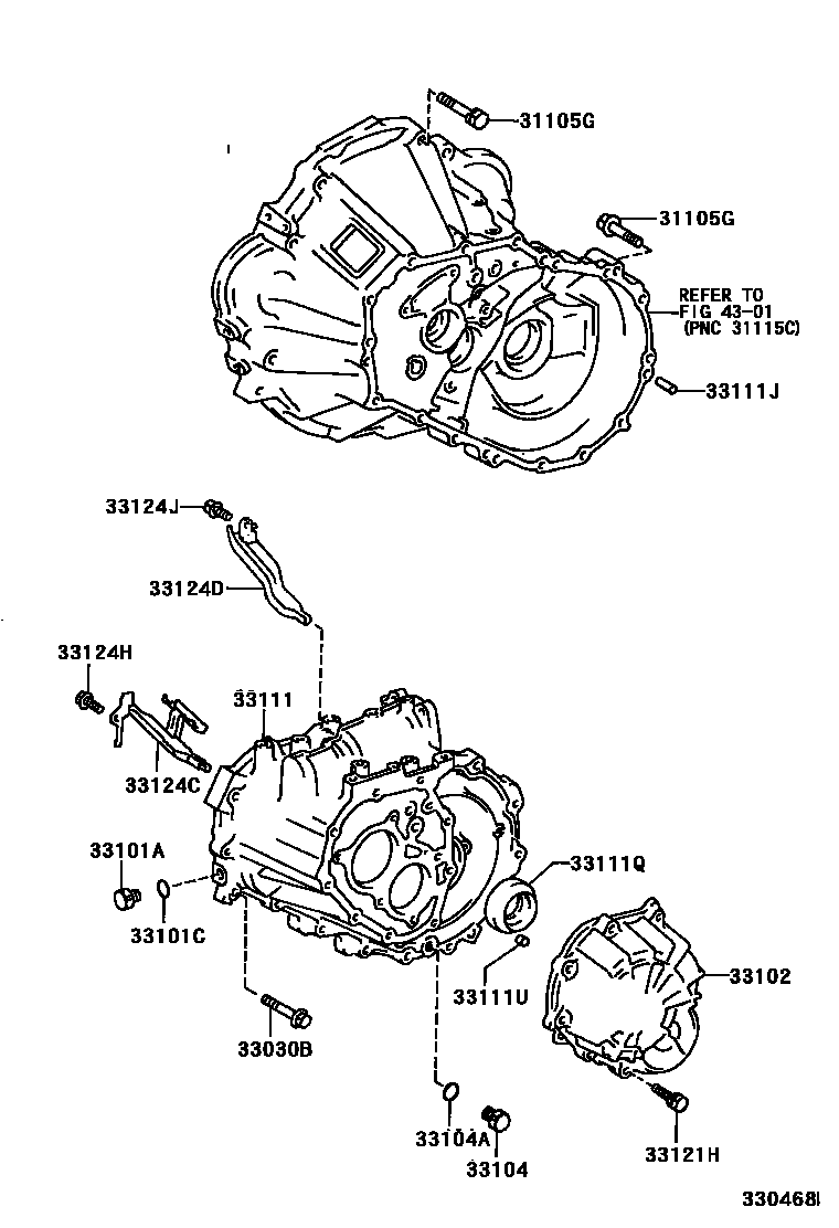 Toyota COROLLA 离合器壳和变速器壳(MTM) EPC diagram — 330468