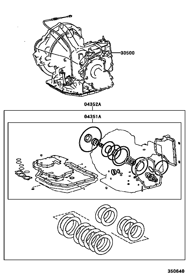 Toyota COROLLA 传动桥或变速器总成和衬垫组件(ATM) EPC diagram — 350640