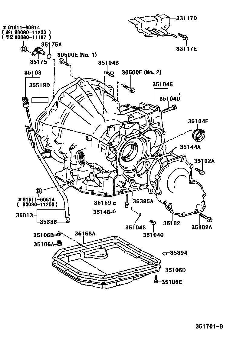 Toyota COROLLA 变速器壳和油底壳(ATM) EPC diagram — 351701B